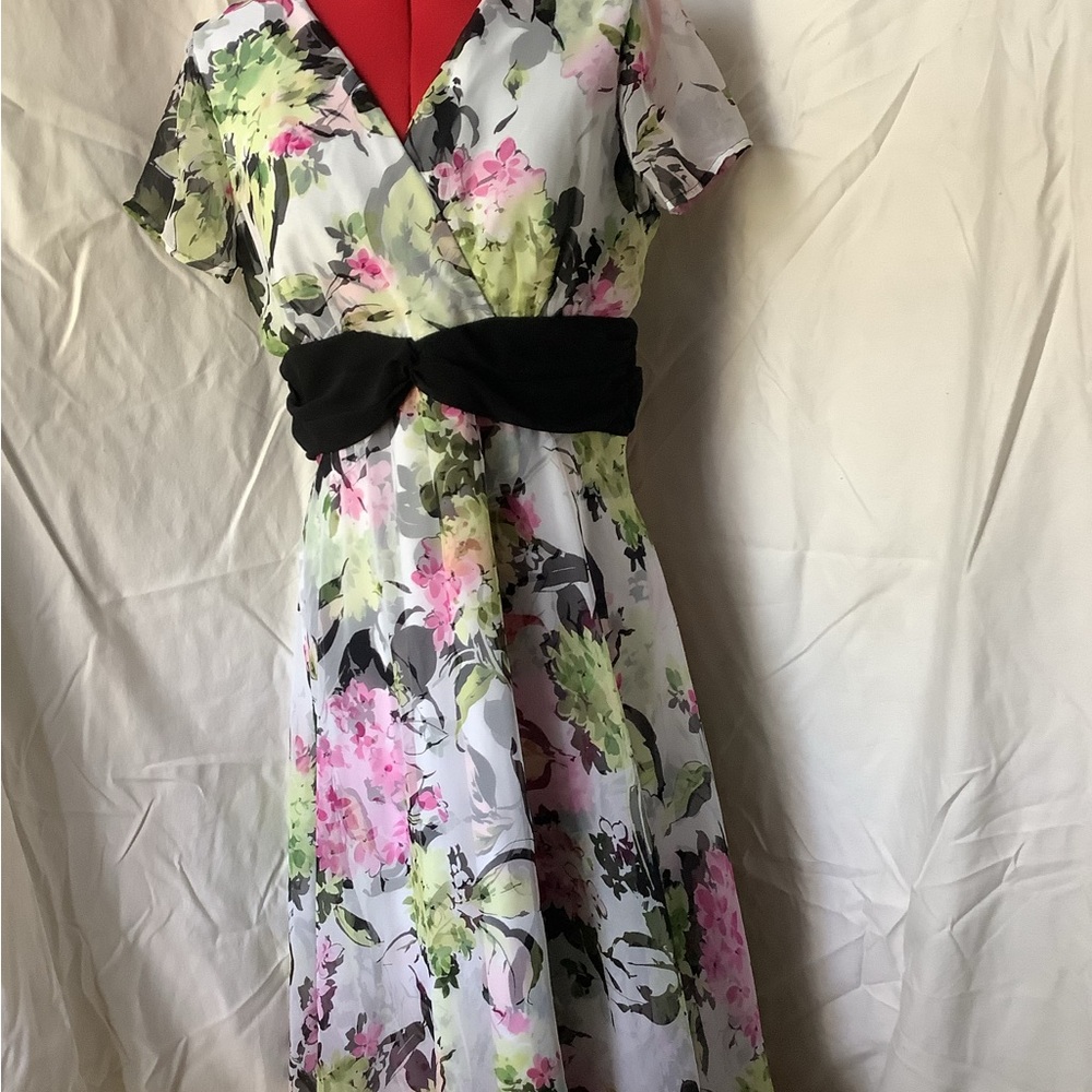 Christopher & Banks Floral Dress with Black Sash